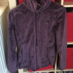 Fluffy, soft purple zip up jacket.